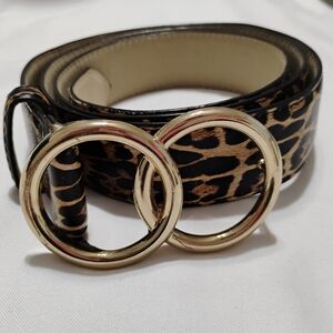 Ashley Stewart Animal Print Belt with Gold Rings